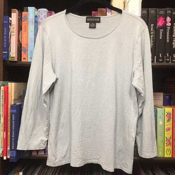 Magaschoni Blue Grey 3/4 Sleeve Silk Blend PL - Picture 1 of 7